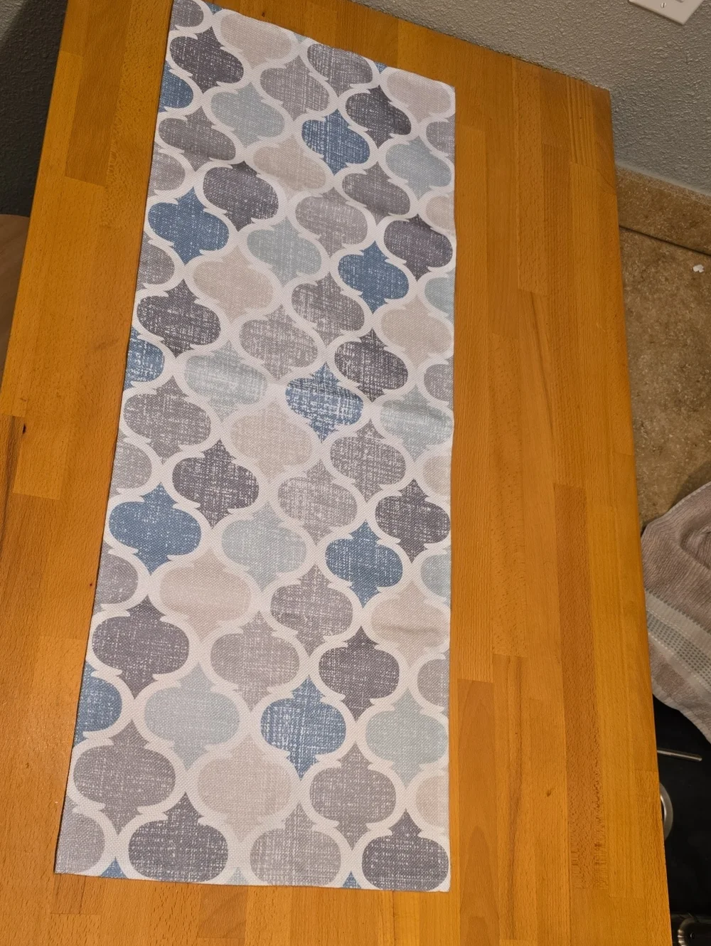 Geometric Trellis Table Runner in Blue, Gray & Cream - 36x13 Inches